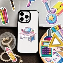 50/100pcs Cute Cartoon School Stationery Stickers, Back To School Globe, Book, Pencil, Backpack, Ruler Decals For Student Planner, Water Bottle, Laptop, Luggage, Scrapbooking, Vision Board - Multicolor - View 3