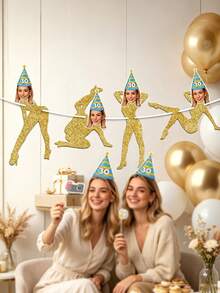 7pcs/14pcs/21pcs Customized Photo Birthday Banner, Personalized Portrait Banner With Photos And Text, Glitter Garland For Wedding Anniversary Decoration, Custom Signage - Multicolor - View 6