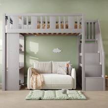 90 X 200 Cm Loft Bed, Kids' Bed With Storage Stairs - 灰色的 - 查看 6