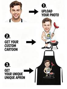 1pc Personalized Photo Cleaning Cooking Apron, Couple Style, Customized Face Apron, Unisex, Suitable For Anniversary, Chef, Mother, Father, Husband, Wife, Girlfriend, Boyfriend, Wedding (Men/Women), Men's Gift, Holiday Accessory, Summer Essential - Multicolor - View 6