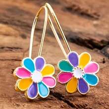 DIYCCPC Women's Oil-Drip Daisy Pendant Earrings, Colorful Petal Eye-Catching Design, Daily Wear - Colorful - View 1