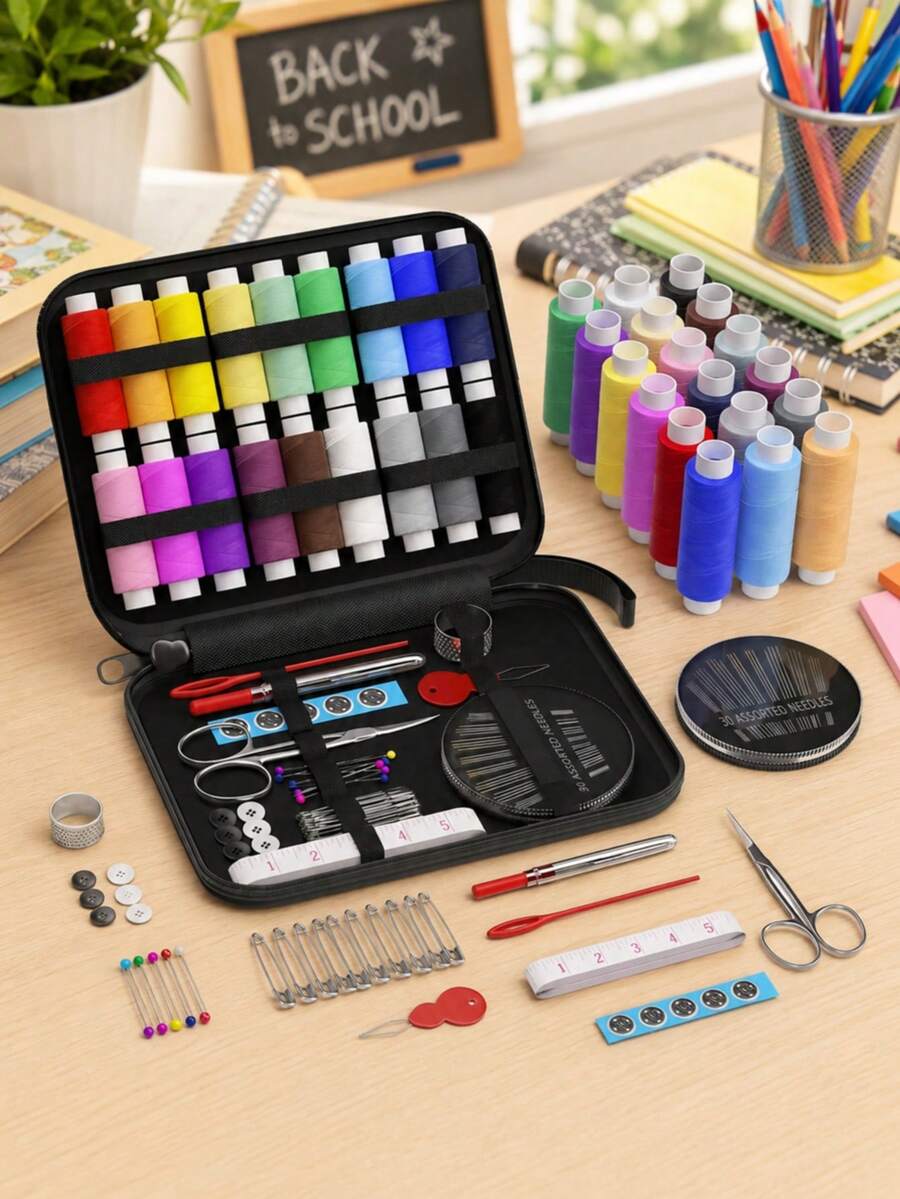 1 Set Portable Sewing Kit - Includes Thread Spool Storage Box, Repair Tools, Needle Threader And Hand Sewing Supplies. Suitable For Valentine's Day, Wedding Season, Mother's Day, Father's Day And Birthday Occasions.