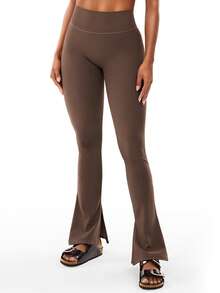 YEOREO Flare Split Hem Leggings For Women Tummy Control Workout Leggings Nasreen Hidden Scrunch Bootcut Gym Yoga Pant - 咖啡 - 查看 8