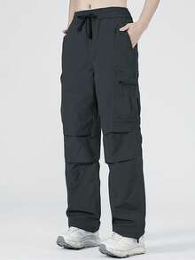 GRIM PANDA 1pc Women's Quick-Dry UPF Sun Protection Cargo Pants, Drawstring Waist, Shell Outdoor Hiking Running Travel Sports Pants Fall - Grey - View 7