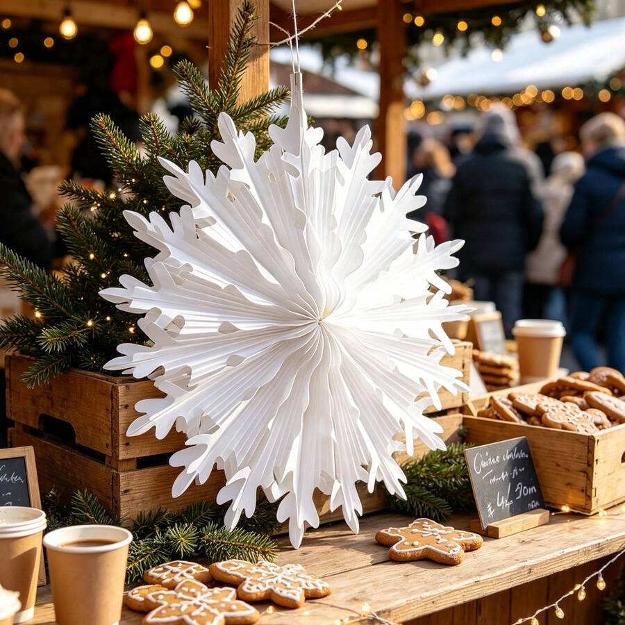 3D可展開紙製雪花天花板吊飾,聖誕冬季節日掛飾 - 白色 - 查看 1
