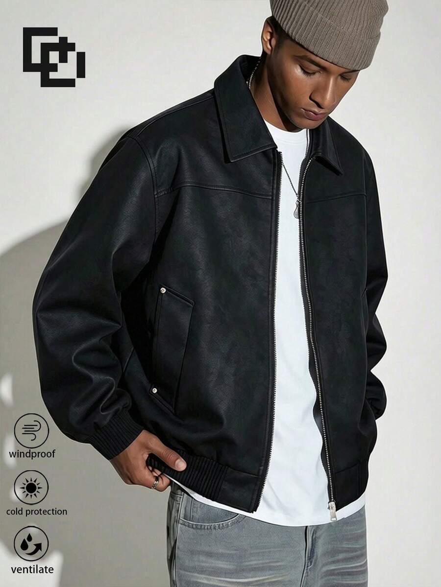 Men's Autumn/Winter Casual Fashion Minimalist Outdoor Lapel Jacket - Black - View 1