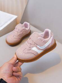 Girls' Versatile Colorblock Canvas Shoes, Lightweight Rubber Sole Hook And Loop Casual Sneakers - Pink - View 5