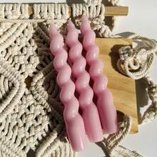 1 Box 3pcs Twisted Spiral Taper Candles, 18cm/7.1in, 2cm Base Diameter, Smokeless & Dripless, Unscented Decorative Dinner Candles For Wedding, Table Centerpiece & Home Decor - Pink - View 12