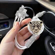 閃亮水鑽車用充電器，鑽石三合一可伸縮充電線，USB快速充電線，可愛女性風格，適用於、行車記錄器、GPS，適合節日/生日禮物 - 彩色 - 查看 81