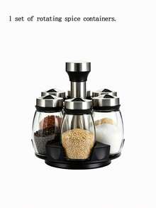 Estante giratorio de 360° para especias, saleros y pimenteros de cocina, tarros para té, café y azúcar, juego de organizador de torre de 6 frascos para especias con 6 frascos de repuesto de vidrio, adecuado para gabinete, encimera de cocina (especias no incluidas) - Multicolor - Ver 13