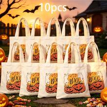 1/5/10pcs Cute Pumpkin Ghost Skeleton Bat Spider Black Cat Little Devil Lantern Pattern Halloween Theme Reusable Fabric Tote Shopping Bags Trick Or Treat Bags, Small Batch Multi-Piece Set Trick Or Treat Bags Storage Bags, Essential Halloween Shopping Gift Packaging Bags, Suitable For Christmas Decoration Indoor Outdoor Yard Garden Lawn Entrance Small Gifts, Essential Halloween Party Small Gift Storage Bags Gift Bags - Multicolor - View 13