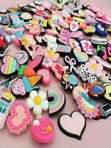 Random Series 10/30/50/100 Pcs DIY Shoe Charms, For Keychains, Sandals, Beach Bags, Etc., PVC Material, For Clogs, Etc. - Multicolor - View 3