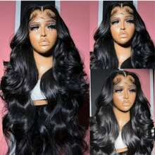 Schwarze Body Wave Lace Front Perücke für Damen 13x4 transparente Lace Front vorgezupft kleberfrei hitzebeständig Body Wavy Textur hochdichte Perücke geeignet für täglichen Gebrauch Party Cosplay - Schwarz - Übersicht 10