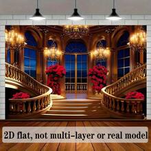 1 Large Staircase Banner, With Branch Chandeliers And Red Flowers, Polyester Textile Background For General Events, Versatile Medieval Palace Theme For Weddings And Photography, No Power Required - Multicolor - View 8