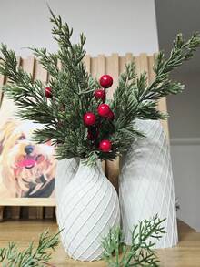 24pcs Christmas Artificial Pine Branches With Red Berry Stems, Faux Norfolk Pine Foliage Stems, DIY Wreath Home Decor, Artificial Winter Berry Plants, Suitable For Vases, Dining Tables, Holidays, Patios, Fireplaces, Weddings, Gardens, Farmhouse Style Room Decoration - Multicolor - View 9