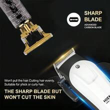 HIENA Professional 2-Piece Hair Clipper Set, Dragon Pattern Carved T-Blade Trimmer, Wireless LED Display Hair Clipper Set With 8 Limit Combs, Salon And Home Hair Trimming Tool - White - View 4