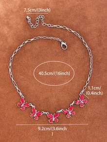 1pc American Western Colorful Gemstone Butterfly Necklace, Distressed Silver Rectangular Chain, Vintage Style Girl Collarbone Necklace - Necklace - View 5
