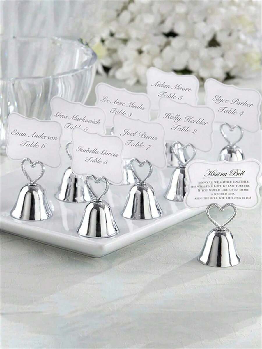 8pcs Elegant Silver Bell Business Card Holders, Premium Silver Finish Design, Suitable For Restaurant Menus, Weddings, Party Decor, Receptions And More - Multicolor - View 1