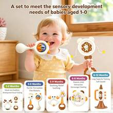 1/2/8PCS Adorable Animal Rattle Set, Rabbit Deer Crab Shape Baby Shaking Toy With Sound, Soft Handle Interactive Sensory Toy, Fine Motor Skills Development Gift For Toddlers 18 Months+ - Multicolor - View 4