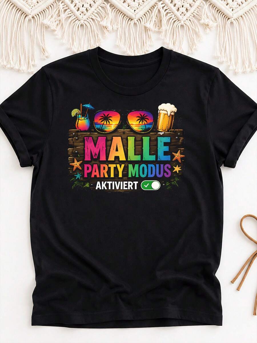 Modalità Maiorca attivata Festeggiando le vacanze a Maiorca (2) T-shirt unisex oversize con stampa internazionale Y2K per uomo e donna, stile retrò anni 2000, streetwear - Indietro - Visualizzare 1
