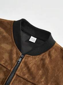 Men's Spring/Autumn Suede Aviator Jacket, Full Zip Casual Outerwear, Soft And Lightweight, Machine Washable, Multiple Colors, Daily Street Fashion Men's Gift - Khaki - View 6