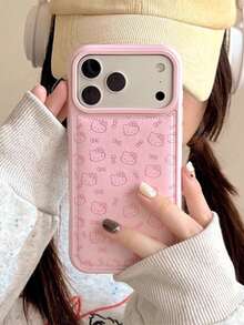 SANRIO Girl Pink Cute Line Hello Kitty Bow Phone Case - Compatible With Apple 17/17Air/17Pro/17Promax, 16/16Plus/16Pro/16Promax, 15/15Plus/15Pro/15Promax, 14/14Plus/14Pro/14Promax, 13/13Pro/13Promax, 12/12Pro/12Promax, 11/11Pro Max, Dust-Proof, Popular Hot-Selling Puffy Shockproof Protective Cover - Pink - View 4