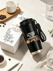 1 Stück/5 Stücke 500ml Edelstahl isolierter Kaffeebecher, Muster mit Spiel Kürbis Truthahn Zitat Muster, mit Klappdeckel und "COFFEE" Griffband, auslaufsicher vakuumisoliert, langanhaltende Kälte- und Wärmespeicherung, geeignet für Pendeln und Reisen, exquisites Thanksgiving Geschenk für Gamer - Schwarzes Pixelspiel - Übersicht 3