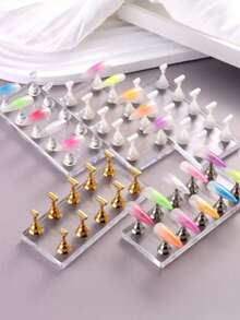 1Set Nail Art Display Tray With Acrylic Base, Japanese Chessboard Design Practice Rack Display Plate, Novice Self‑Study Manicure Holder, Nail Art Accessories Suit - Multicolor - View 4