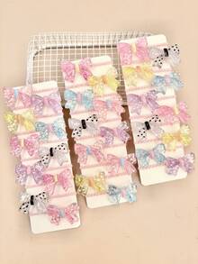 12/24/36pcs Random Glitter Sequin Holographic Bow Hair Ties, Colorful 3D Bow High Elastic Hair Bands - Multicolor - View 3