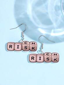 1對創意趣味時尚獨特口號「Risk」壓克力耳環，女款日常佩戴派對飾品 - 彩色 - 查看 2