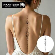 INKARTLINK 1PC All-Seeing Eye Snake & Spine Tattoo Back Decorative Sticker, Temporary Waterproof Body Art Tattoo Sticker, Lasts 1-2 Weeks, Plant-Based Juice Tattoo, Suitable As A Gift For Girls, Essential For People, Party Decoration - Black - View 2