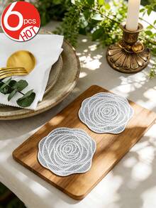 1-6pcs Gold Rose Hollow Placemats, Luxury Modern PVC Irregular Flower Heat-Insulating Non-Slip Table Mats, Suitable For Wedding, Dinner Party, Christmas, Valentine's Day Table Decor, All Seasons - Multicolor - View 13