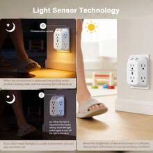 10 In 1 Surge Protector Outlet Extender, JeBlaon Wall Plug With 6 Wide Spaced AC Outlets, 2 USB-C 2 USB-A, Adjustable Night Light, 1050J Mountable Multi Outlet Splitter - White - View 3