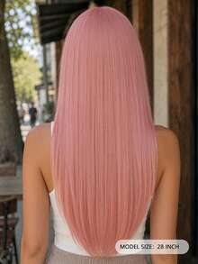 Women's Pink Long Straight Wig 28 Inch High Density Middle Part Design Heat Resistant Soft Synthetic Hair Versatile For Party Carnival Cosplay Decoration,Halloween - Pink - View 5