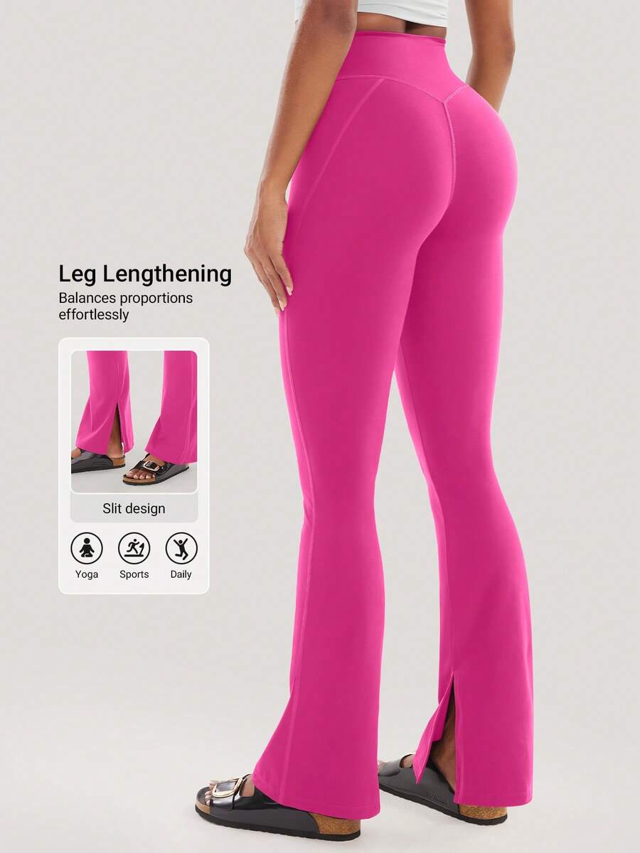 YEOREO Flare Split Hem Leggings For Women Tummy Control Workout Leggings Nasreen Hidden Scrunch Bootcut Gym Yoga Pant - 玫紅 - 查看 1