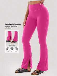 YEOREO Flare Split Hem Leggings For Women Tummy Control Workout Leggings Nasreen Hidden Scrunch Bootcut Gym Yoga Pant - 玫紅 - 查看 2