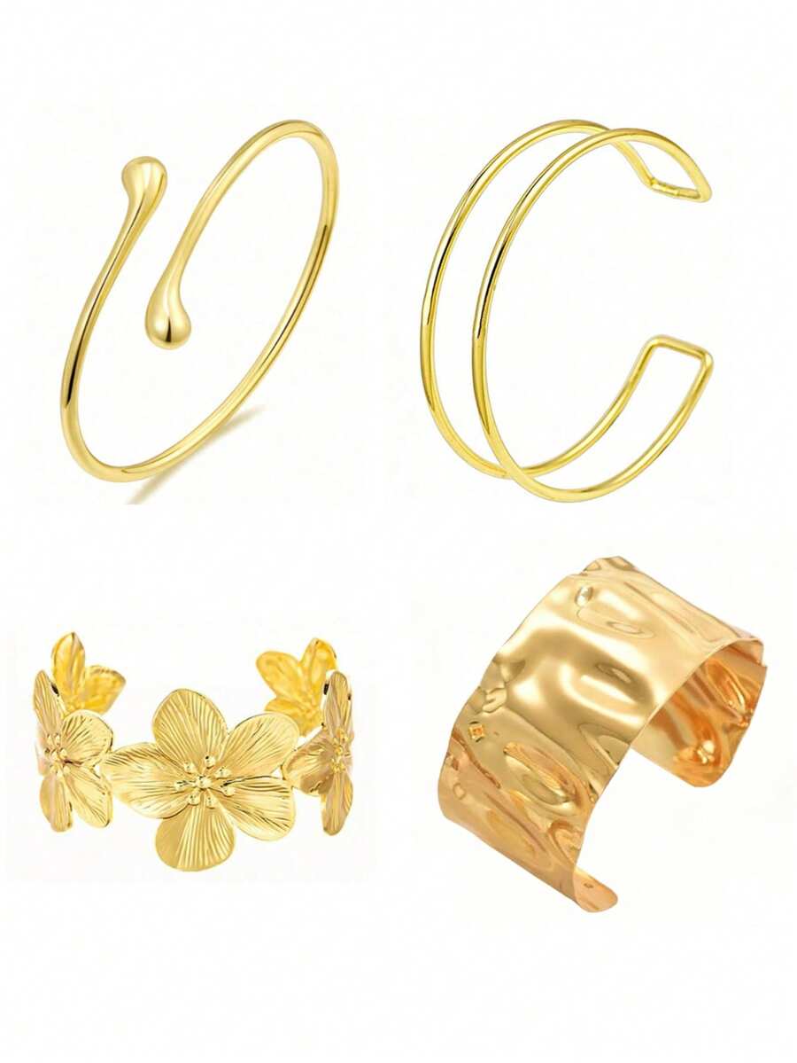 4 piezas Anillos para el brazo superior de mujer, brazaletes de estilo minimalista, anillos de brazo ajustables en espiral - D006-1 - Ver 1