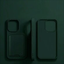 VRNOEI 奢華 3 合 1 吸盤支架卡夾手機殼，相容 iPhone 16 15 11 12 13 14 17 Pro Max Plus 17 AIR，卡槽防摔背蓋配件，相容 Galaxy S26 S25 S24 S22 S21 S23 Ultra 手機殼 - 墨綠色+吸盤+卡包 - 查看 15