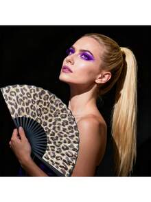 Foldable Bamboo Handle Hand Fan, Fabric Fan Surface, Leopard Print Pattern, Suitable For Party, Wedding, Wall Decor, Gift - Folding Fan - View 8