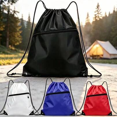 1/10 Piece Drawstring Zipper Bag, Double Drawstring Polyester Backpack Storage Bag, Large Capacity