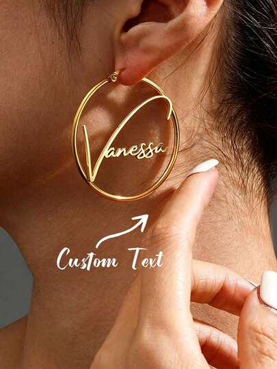 Anting Hoop Stainless Steel 50mm Wanita dengan Nama Kustom, Perhiasan Hadiah Ulang Tahun Ibu yang Dipersonalisasi, Modis untuk Musim Gugur, Romantis dan Indah, Hadiah Hari Ibu, Estetis, Ulang Tahun Pernikahan, Gaya Istri Gangster