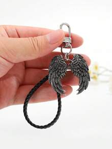 1pc Fashionable European & American Vintage Personalized Angel Wing Shaped Keychain Bag Charm Accessory, Suitable For Men & Women Car Key Bag Pendant Decoration - Antique Silver - View 5