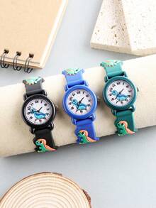 3pcs/Set Boys & Girls Round Watch, Soccer Sports Style, Butterfly, Strawberry, Unicorn, Dinosaur, Digital & Analog Clock, Affordable Back To School Watch, Fashionable School Supplies For Students, Quartz Watch Suitable For Daily Life, School, Party, Travel, Friend's Birthday Gift, Perfect Gift For Boys & Girls - Multicolor - View 4