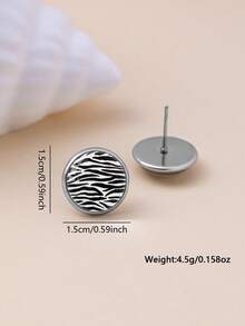 1 Pair Street Wild Hot Style Cool Zebra Print Pattern With 316 Stainless Steel Round Stud Earrings Suitable For Women's Daily Wear - Black - View 4