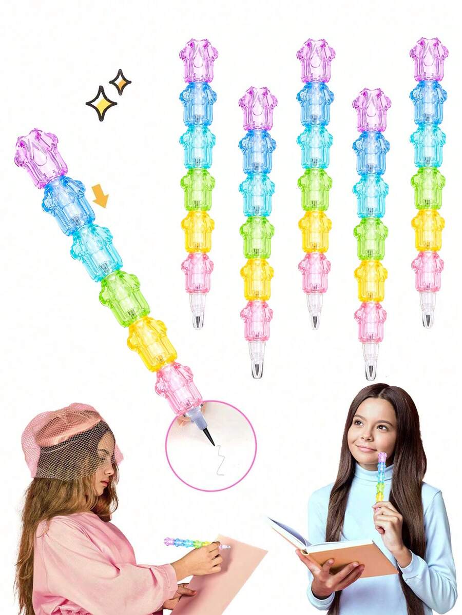 可堆疊貓爪鉛筆 馬卡龍色塑膠貓爪鉛筆 7合1可堆疊彩色鉛筆 嬰兒洗禮 生日派對贈品 開學首日