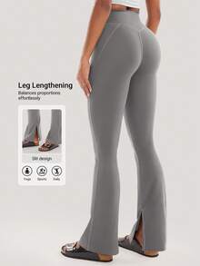 YEOREO Flare Split Hem Leggings For Women Tummy Control Workout Leggings Nasreen Hidden Scrunch Bootcut Gym Yoga Pant - 淺灰色 - 查看 1