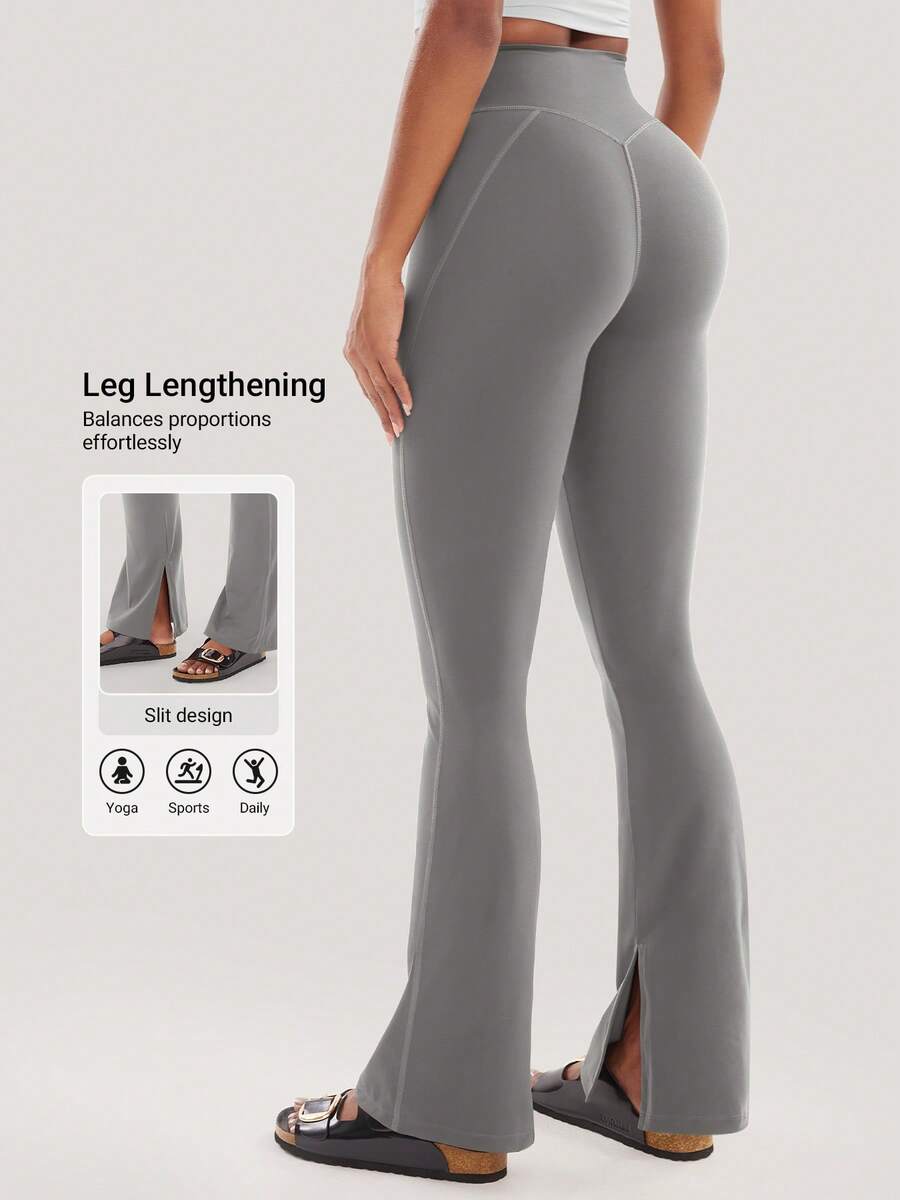 YEOREO Flare Split Hem Leggings For Women Tummy Control Workout Leggings Nasreen Hidden Scrunch Bootcut Gym Yoga Pant - 淺灰色 - 查看 1