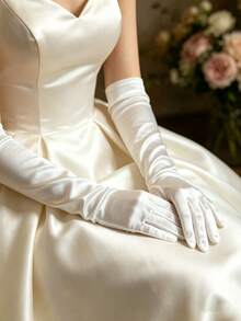 1雙女款白色緞面長手套，適合正式場合、婚禮、派對，夏季性感手套 - 彩色 - 查看 7