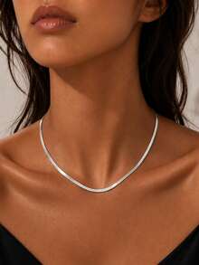 1pc 925 Sterling Silver Chain Hip-Hop Style Jewelry, 18K Gold Plated, 1.8mm Flat Fishbone Chain Design, Suitable For Men And Women To Wear - Style 1 - View 2