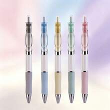 5PCS Macaron Transparent Press Gel Pens Set, Soft Silicone Grip Smooth Writing Ballpoint Pens, Cute Pastel Color Retractable Signature Pens, Back To School Office Student Writing Stationery, Random Color - A - View 1